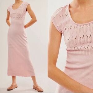 FREE PEOPLE Robin Seamless Knit Midi Dress in Petal Pink Sz XS/S NWT Balletcore